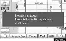 NAVIGATION SYSTEM: ROUTE GUIDANCE To resume guidance Show on map Display POI icons Points of Interest such as gas stations and restaurants can be displayed on the map screen.