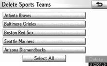 Select the sports team that you would like to delete or select Select All to