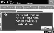 AUDIO/VIDEO SYSTEM SETUP OPERATION FROM THE REAR SEAT (f) Operating a video CD PLAYING A VIDEO CD This screen appears when a rear passenger selects the setup menu.