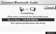 AUDIO/VIDEO SYSTEM When the connection method is From Portable Player Operate the portable player and connect it to the Bluetooth audio system.