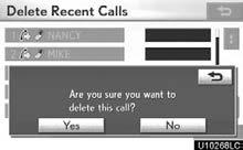 SETUP You can also delete the call history in the following way. 1. Push the MENU button and select Info./Phone. 2. Select Phone. 3. Select Call History. 3. Select the desired data or select Select All, then select Delete.