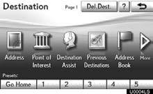 NAVIGATION SYSTEM: DESTINATION SEARCH Destination search U0001LS Selecting the search area Change the selected region in order to set a destination from a different region by using Address,