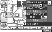 NAVIGATION SYSTEM: ROUTE GUIDANCE Route guidance screen During route guidance, various types of guidance screens can be displayed depending on conditions.