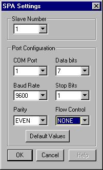 On-line functions Instructions Tutorial Fig. 34 Default settings for the front communication. The default settings are prepared for front communication to the terminal.