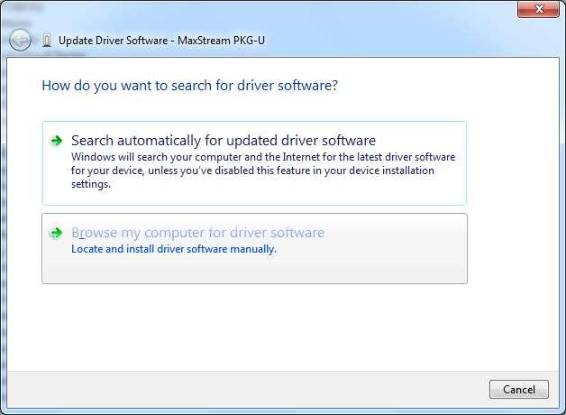 6. After the Gateway is connected, the Update Driver Software