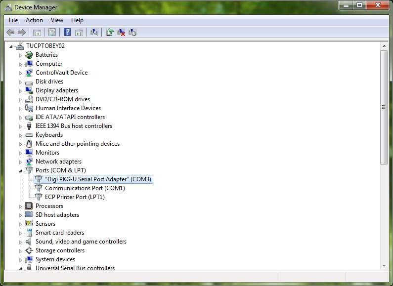 13. In Device Manager, double-click Ports (COM & LPT) in the list to show the serial and parallel ports defined: Figure 6 14.