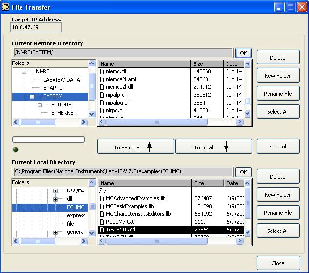 Chapter 2 Installation and Configuration Figure 2-4. Transferring Files With the FTP Utility LabVIEW You also can use LabVIEW to programmatically access the FTP server of a LabVIEW Real-Time target.
