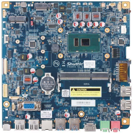 Shuttle XPC all-in-one X50V5 Mainboard M.2-2280 SSD-Slot Always power-on jumper (JP7) USB 2.0 (6) USB 2.0 (5) for onboard Type-A connector M.2-2230 slot occupied with WLAN card SATA 6 Gbps for 2.