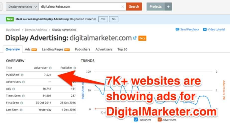 You'll be able to see if the competitor is advertising on Google's on display network, publishing ads on their own site to monetize traffic