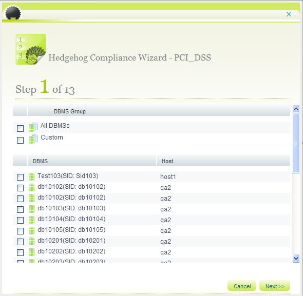 Compliance 2 Click Configuration Wizard to begin the process of configuring the Compliance rule. The first page of the Hedgehog Compliance Wizard is displayed.