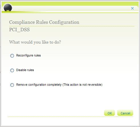 Compliance To edit a compliance rule: 1 In the Compliance page, select the type of Compliance rule regulation to be edited, and click Select.