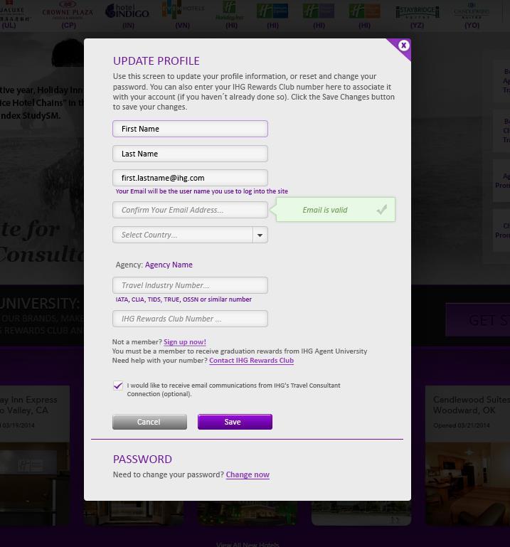 5 The profile screen opens as a light box and user is able to modify the highlighted fields. The same validation is applied here that is used for the Registration process.