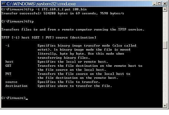 TFTP firmware update Users can get into the command prompt window to proceed.