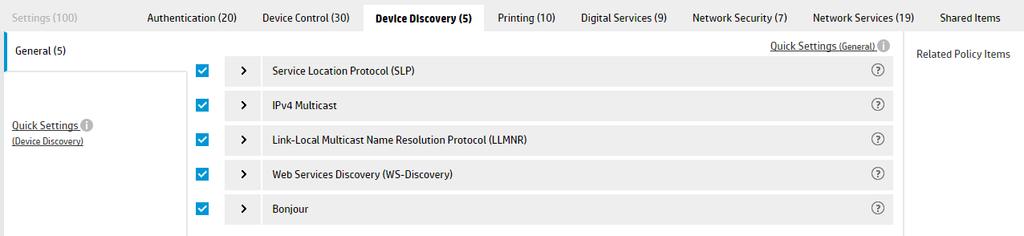 Device Discovery Assess protocols used to discover devices which include service location protocol (SLP), IPv4 multicast link local multicast name resolution protocol (LLMNR), Web services discovery
