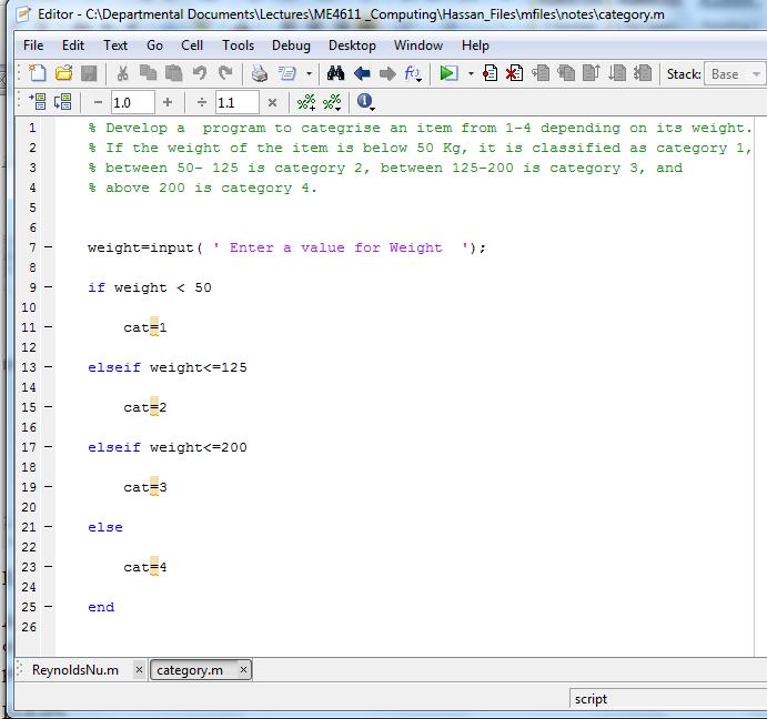 Example1: Develop a program to categrise an item from 1-4 depending on its weight.