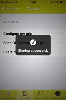 Next, tap Share my grip. The custom my grip will be transmitted to Touch Bionics app cloud.