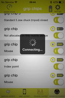 Active grip chips will be displayed on the grip chip setup page along with their grip chip number and battery