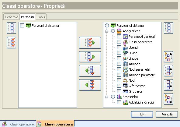 On the permissions screen it is possible to select which functions the user can see who belongs to the