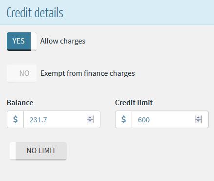 Allows Charges Credit Limit No Limit/Apply Limit Select Yes to allow credit charges or No to