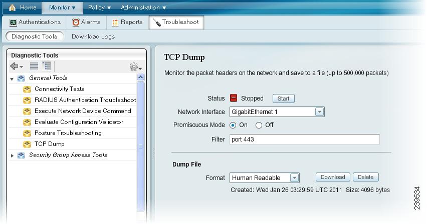 Troubleshooting the Network Chapter 22 Troubleshooting Topics Policy Service ISE Node Not Passing Traffic, page D-6 Saving a Dump File This procedure shows you how to save a dump file that you can