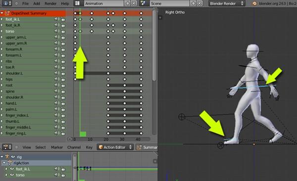 Step 30 To make it walk faster, you can move the key frames closer to each other. Alternatively, go to frame 1, with the timeline on frame 1, in the dopesheet editor. Press A to select all keyframes.