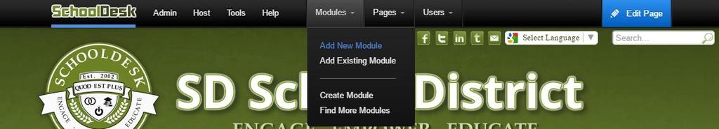 mode, click the Modules drop down located in the center of the black SD7 tool bar and then select Add New Module from the drop down options.