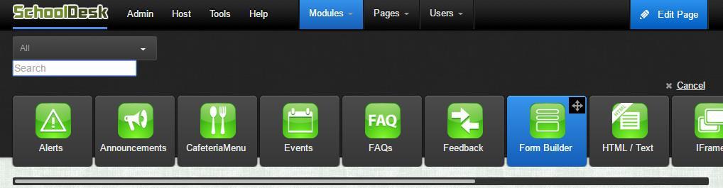 (SD7 Info: Modules are always listed in alphabetical order!) Simply drag the module from the SD7 tool bar and place it anywhere on your page!