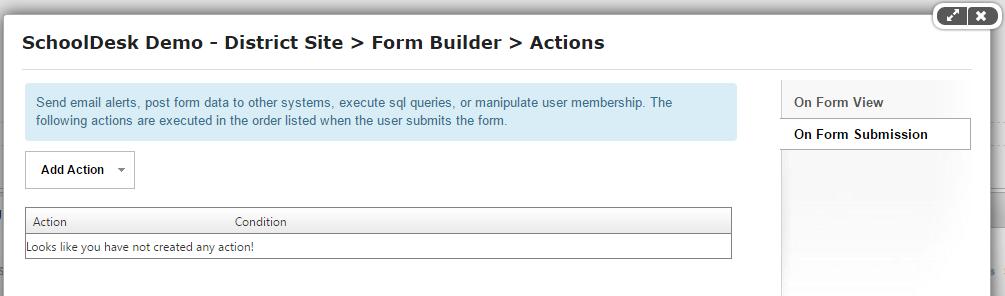 Options< Actions< On Form Submission On Form Submission will allow you to choose to send a specific email notification to a user based on answers a user