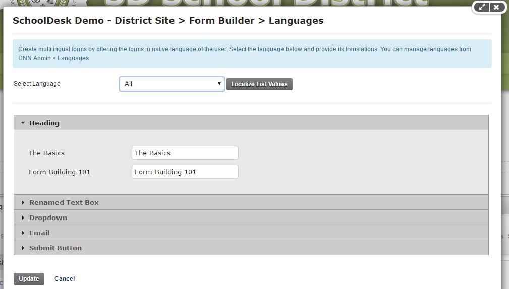 Options< Languages Create multi-lingual forms by providing the translations for your form in the options underneath.