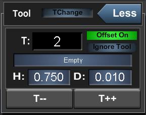 It always shows the current tool (T), whether or not a tool change is taking place (TChange), if the tool has an offset