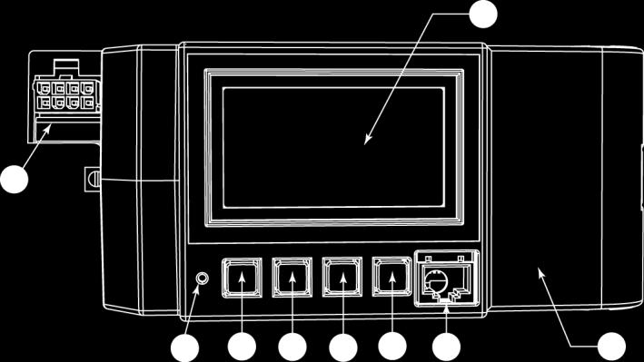 63249-420-374A3 Installing Powerlink NF3500G4 Controllers 09/2015 Instruction Bulletin FRONT PANEL OVERVIEW Figure 1: Components of the Controller A. LCD Screen B. Wiring compartment C.