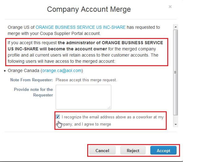 CSP how to merge accounts Here the system informs about the consequences of accepting a merge requests who the account