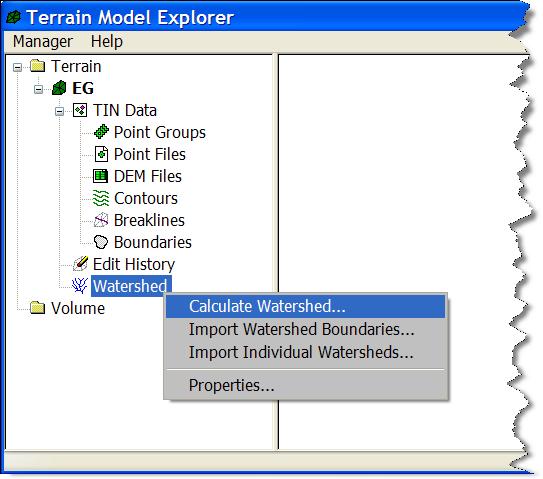 Calculate and Import Watershed Areas 1. Go to Terrain> Terrain Model Explorer 2.