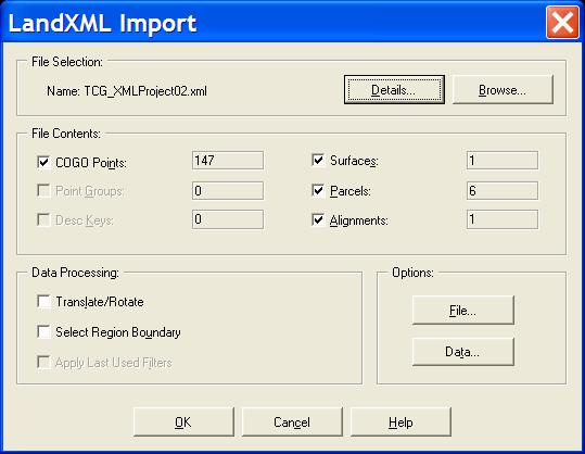 Creating a surface from a LandXML file Initial Setup You must have a LandXML file (.xml extension) with a surface definition. You must be attached to the correct Land Desktop project database. 1.