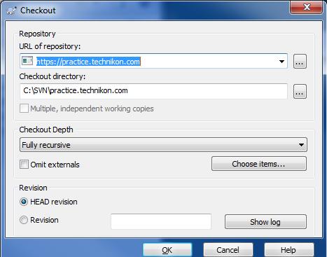 Use https://practice.technikon.com as the URL of the repository. Everything else can be left as it is.