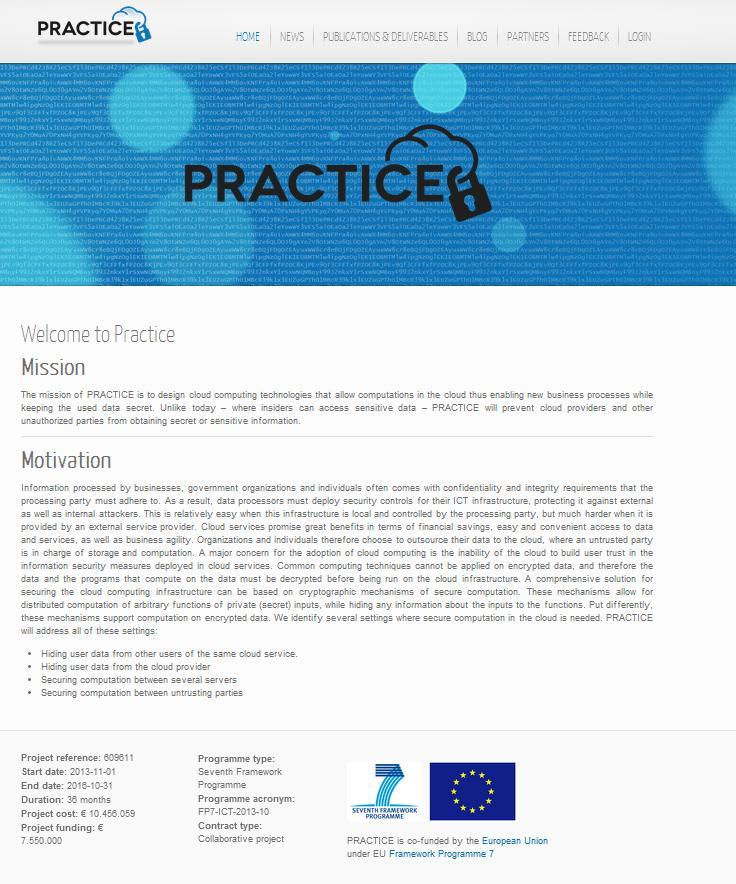 Figure 3: The frontpage of the website Figure 3 shows the front page of the PRACTICE website.