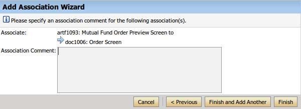 Then click Next > at the bottom of the dialog. doc1006 3e. Now you can see that you are about to associate artf1093 with doc1006: Order Screen.