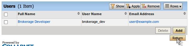 screen. 2i. Brokerage Developer now appears in the Users table for the group.