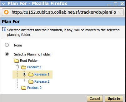 2b. In the Plan For dialog, expand the node for Release 1 by clicking on the + icon.
