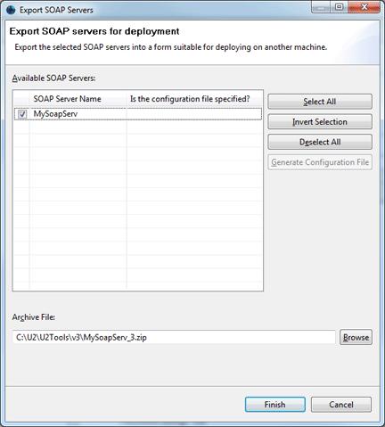 Click Export. The Export SOAP Servers dialog box appears, as shown in the following example: In the Available SOAP Servers section, select the SOAP servers you want to export.
