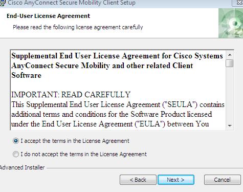 Now check I accept the terms in the License Agreement and Next as
