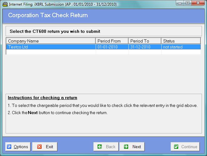 Checking the Return Corporation Tax runs a series of checks prior to submitting the