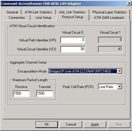 Click the Conexant Access Runner ADSL icon and the status of the modem will be displayed. 3.