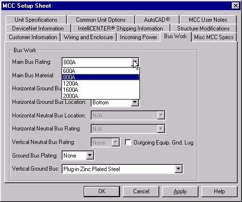 CenterONE Software 9 The MCC Connection Type allows the user to specify how the MCC is connected to the line power. If a disconnect is desired, it can be either a fused or circuit breaker type.