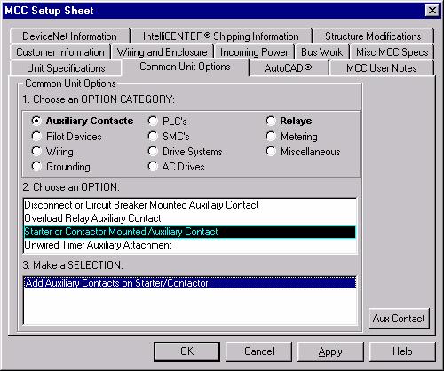 16 CenterONE Software Notice the Aux Contact button appears in the lower right corner of the window. Use this button to configure the number and type of auxiliary contacts to be added. 4.
