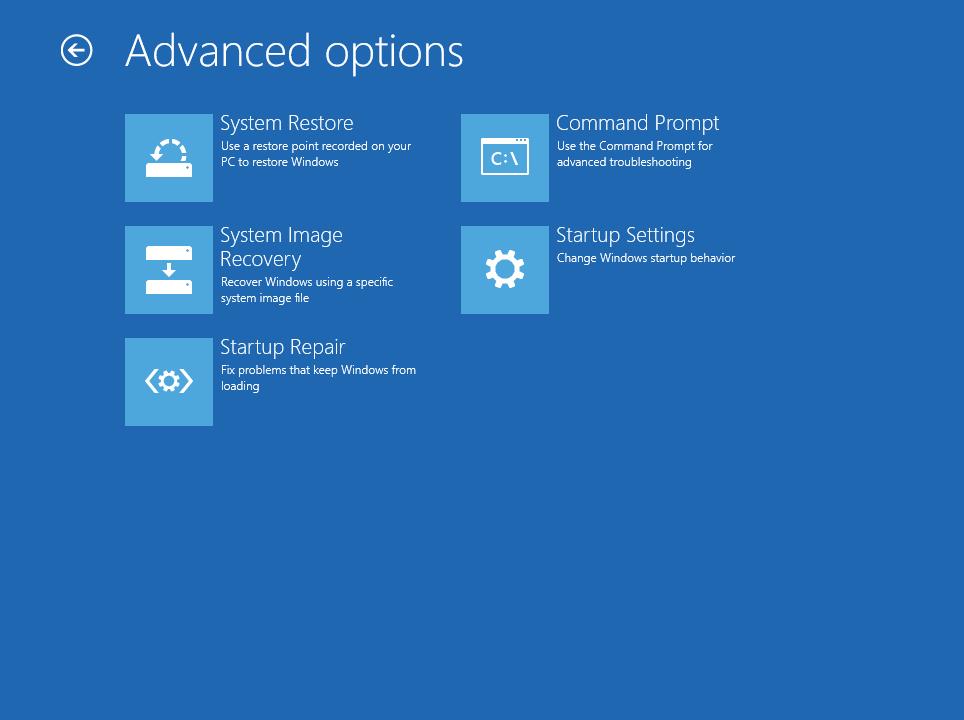 In the advanced options window, select the Startup settings option.