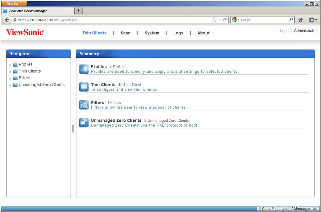 Accessing ViewSonic Device Manager Remotely with a Web Browser Start Page of ViewSonic Device Manager: Mozilla Firefox