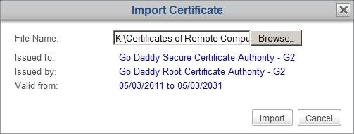 Click Browse to locate the desired certificate file, and then click Open to confirm.
