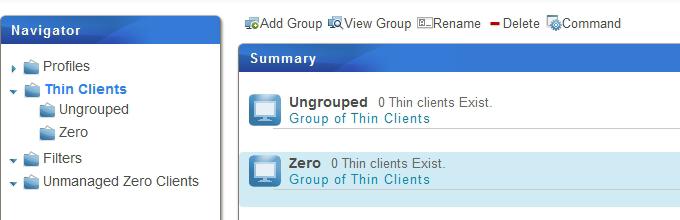 On Thin Clients tab, click Thin Clients in Navigation area. 2. Click Add Group on the top of the Management area. 3.