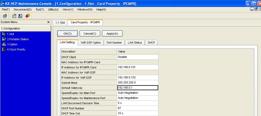 o Go to 1-Configuration, 1-Slot, move your mouse over the MPR card and select the card property Make sure that the